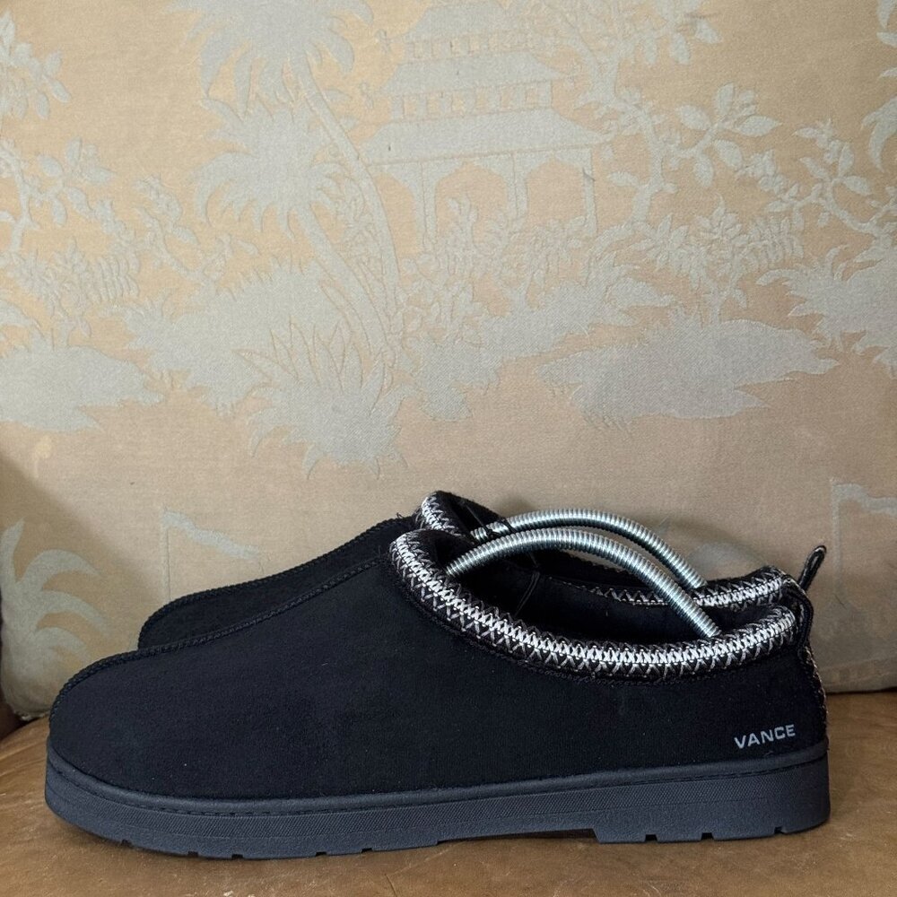 Vance XL Wheeler Black Suede Slip-On House Slippers Non-Slip Rubber Sole Stitch